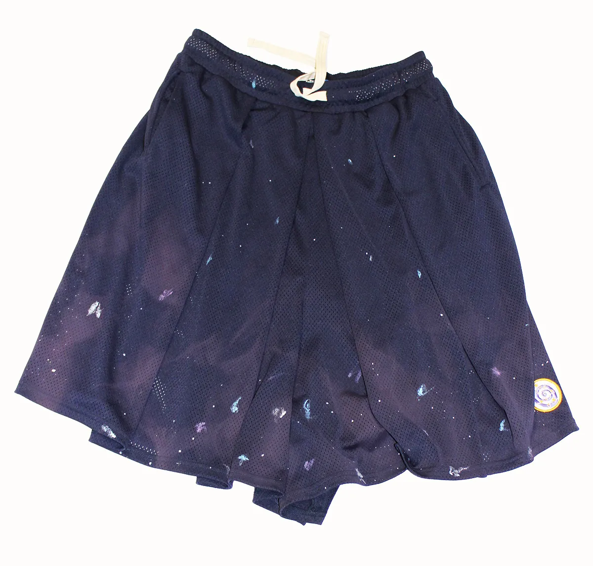 Falda short de malla azul marino con salpicado de pintura