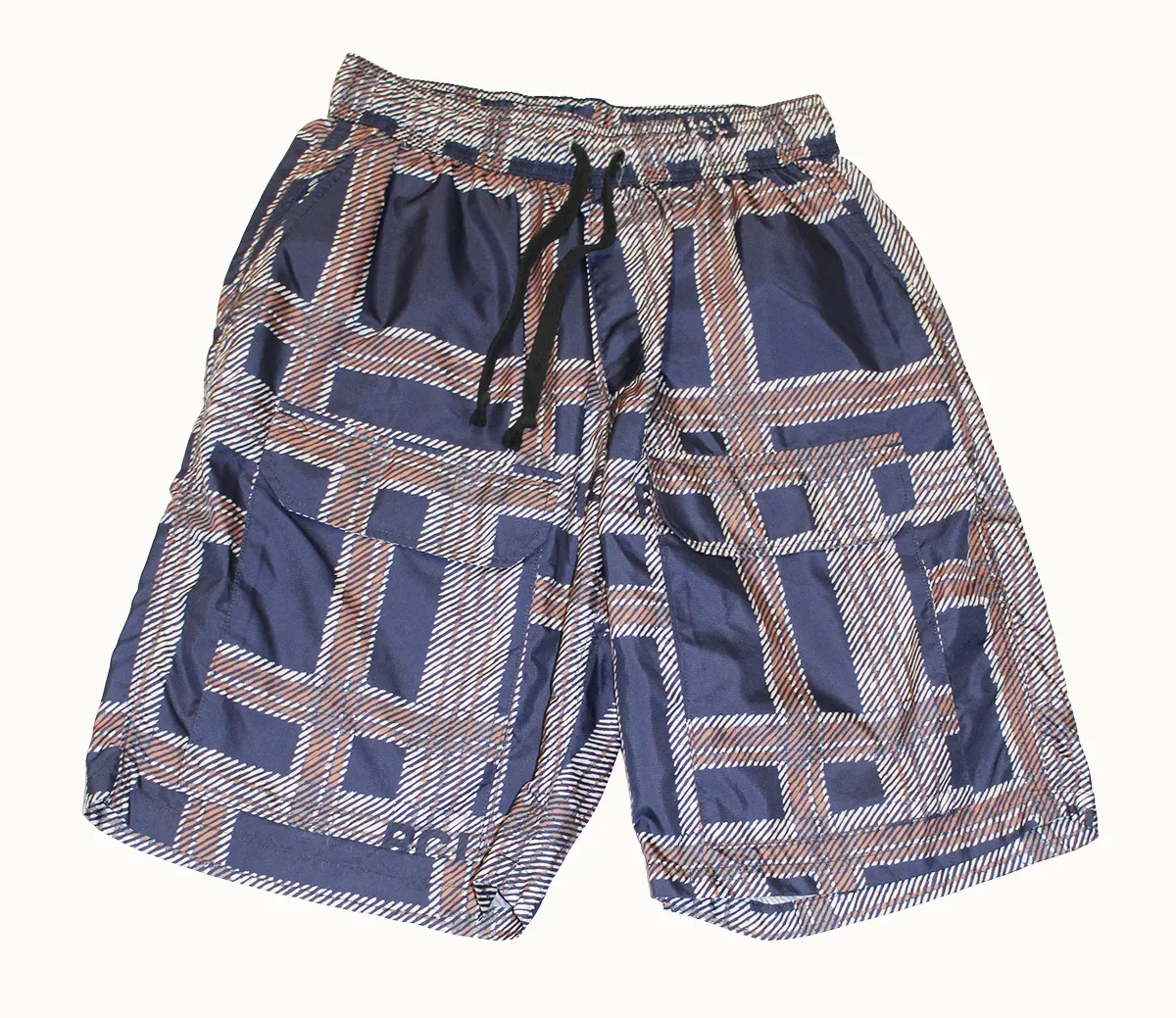 Short de nylon azul con cordón y estampado geométrico